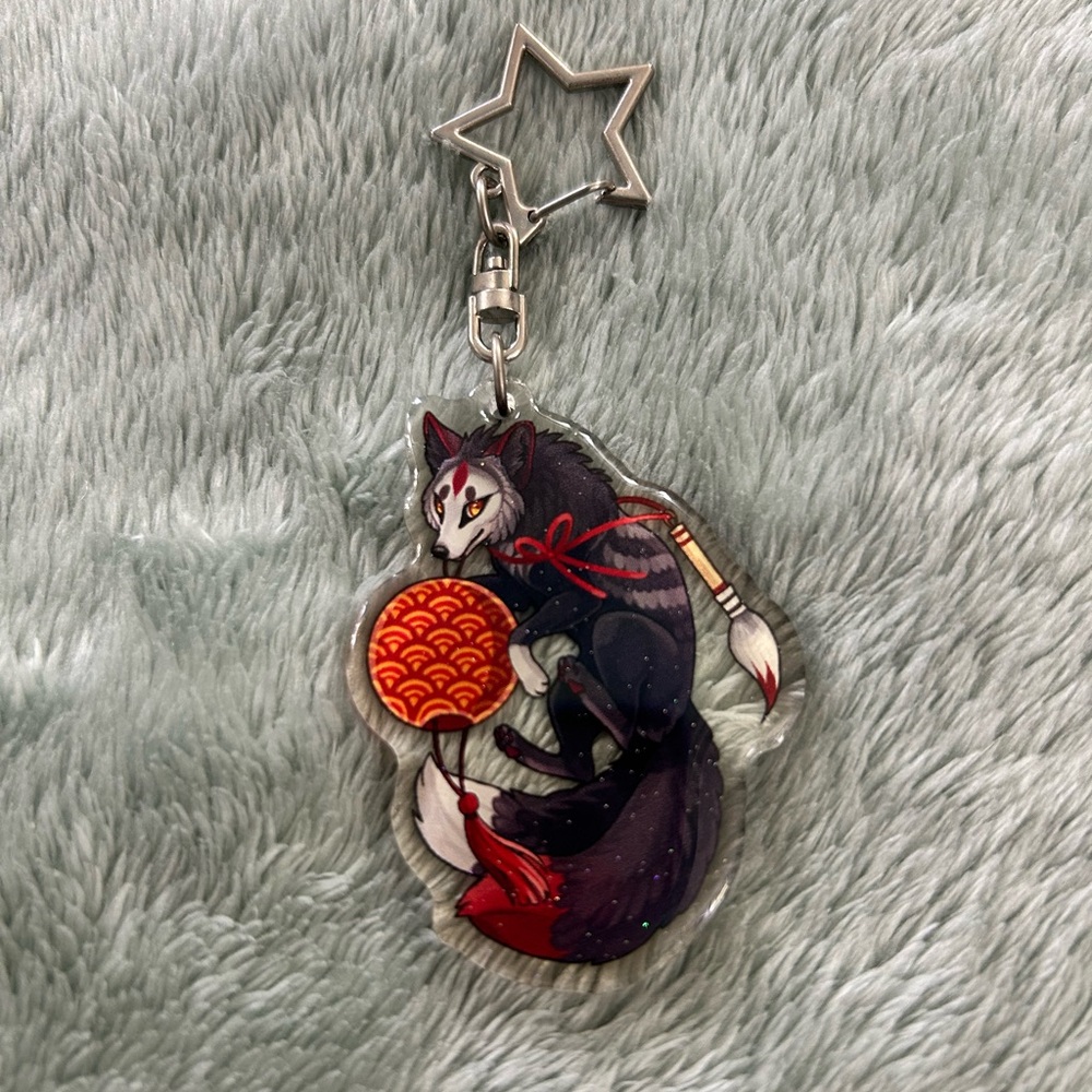 Sushiartstudio double sided acrylic kitsune fox keychain